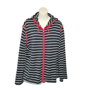 Natural Reflections Womens 1X Hoodie Sweatshirt Full Zip Striped Nautical Casual